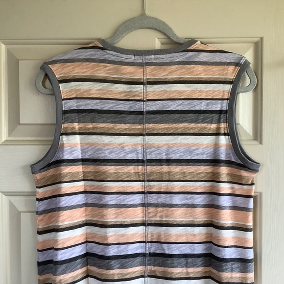 ATM Stripe Slub Jersey Tank Dress Grey Neutral Multi SZ L - Picture 8 of 16